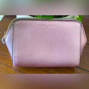 Bobbi Brown Metallic Pink Faux Leather Cosmetic Makeup Bag-NEW
